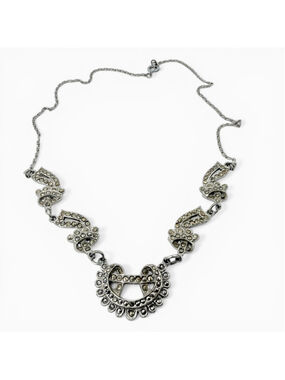 Vintage 1950s Marcasite Necklace Art Deco Revival 1930s Inspired Silver Tone